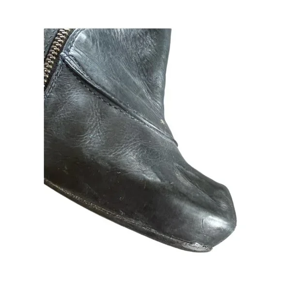 Givenchy Thigh-High Navy Leather Boots with Zippers And Buckles